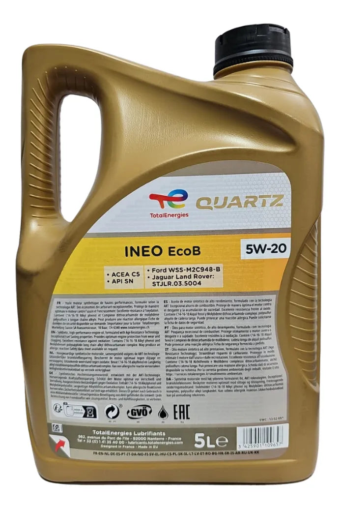 Lubricante Aceite 5W20 Total Quartz Ineo EcOB API SN/ACEA C5 5lt